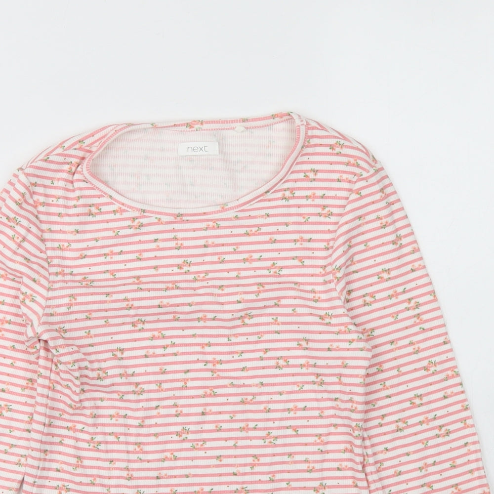 NEXT Girls Pink Striped Cotton Basic T-Shirt Size 9 Years Crew Neck