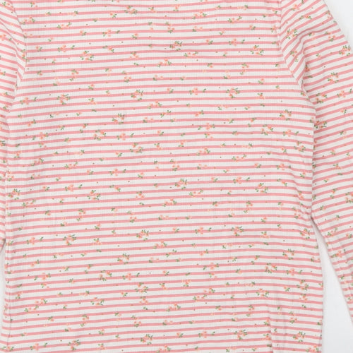 NEXT Girls Pink Striped Cotton Basic T-Shirt Size 9 Years Crew Neck