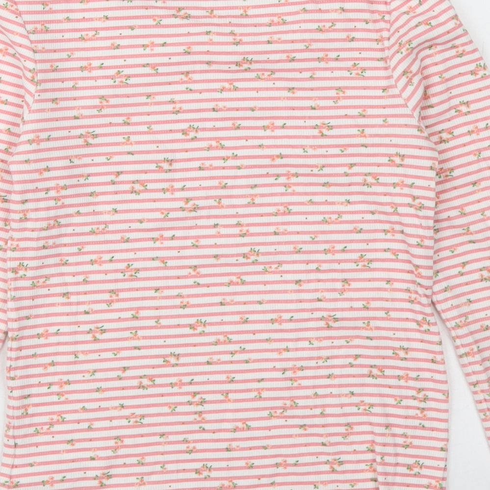 NEXT Girls Pink Striped Cotton Basic T-Shirt Size 9 Years Crew Neck