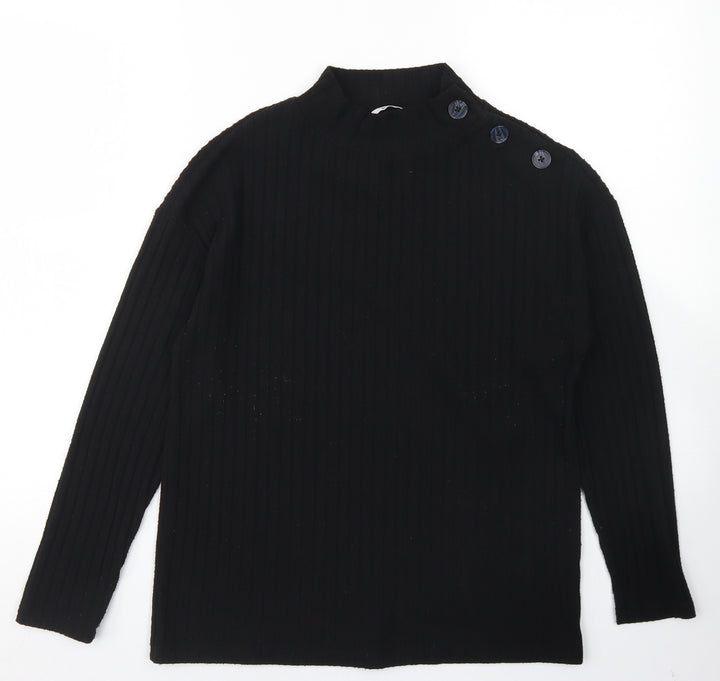 TU Womens Black Polyester Basic T-Shirt Size 8 Mock Neck