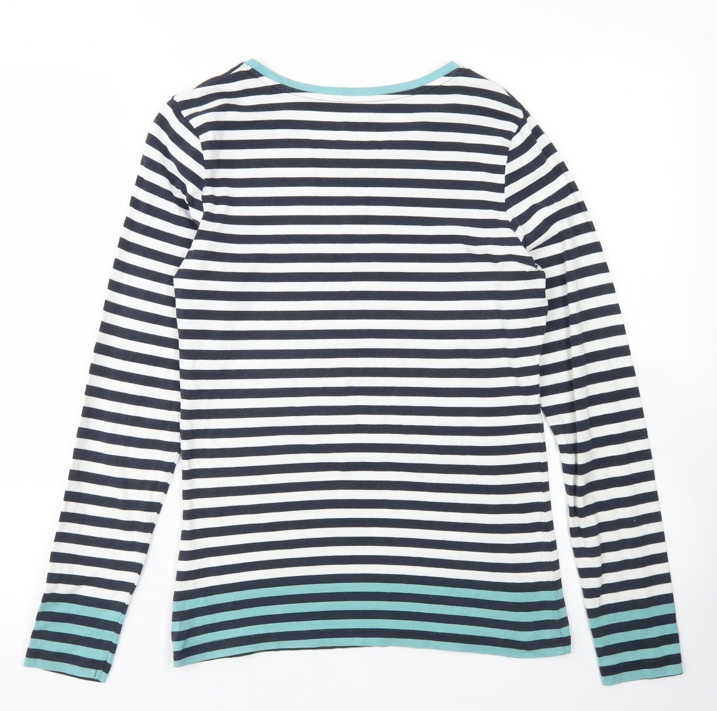 TU Womens Blue Striped Cotton Basic T-Shirt Size 12 Round Neck