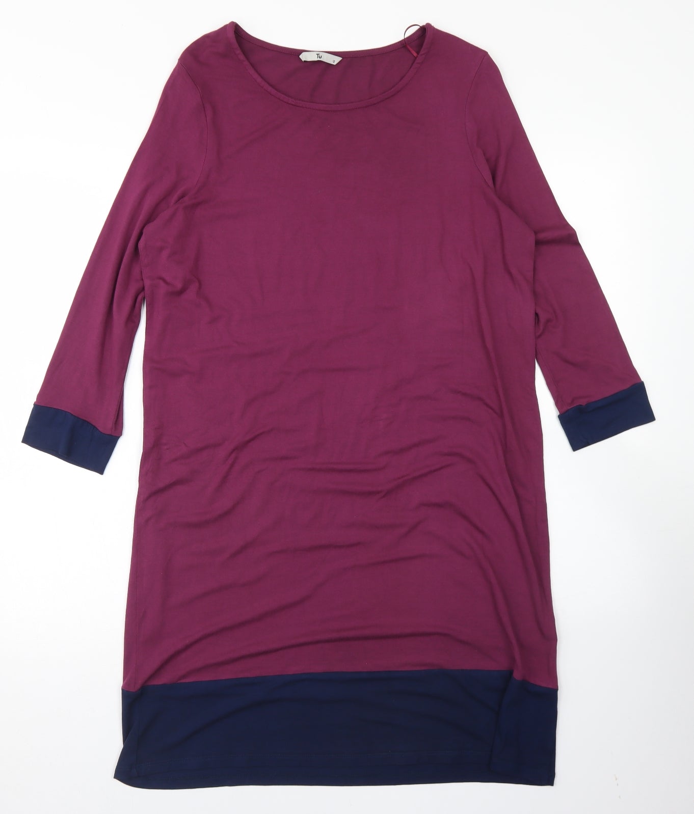 TU Womens Purple Colourblock Viscose A-Line  Size 12  Round Neck