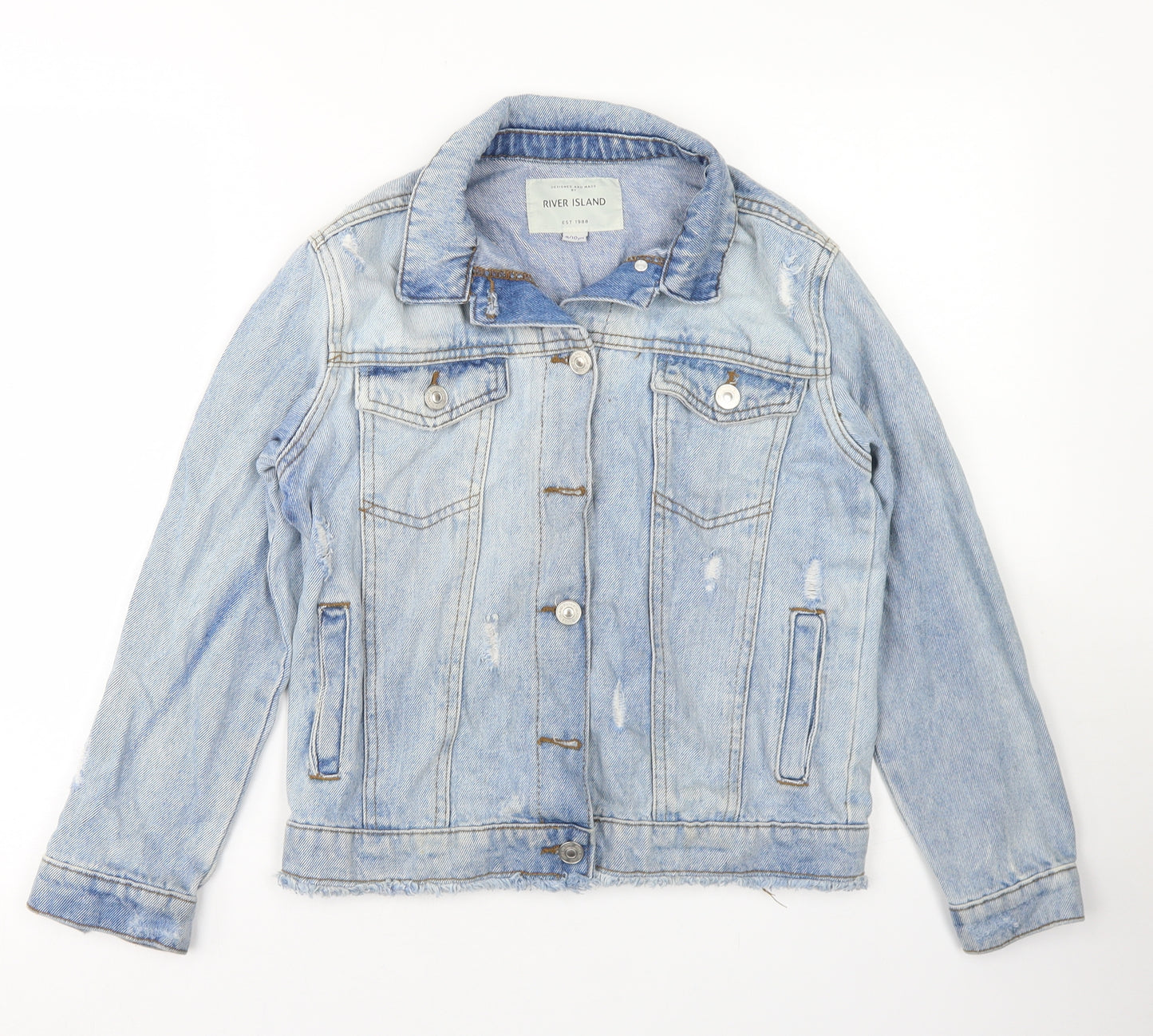 River Island Girls Blue   Jacket  Size 9-10 Years  Button - Distressed