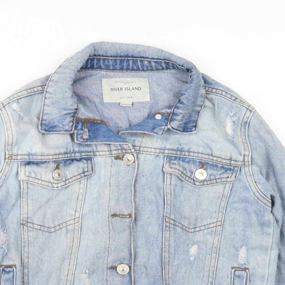 River Island Girls Blue   Jacket  Size 9-10 Years  Button - Distressed
