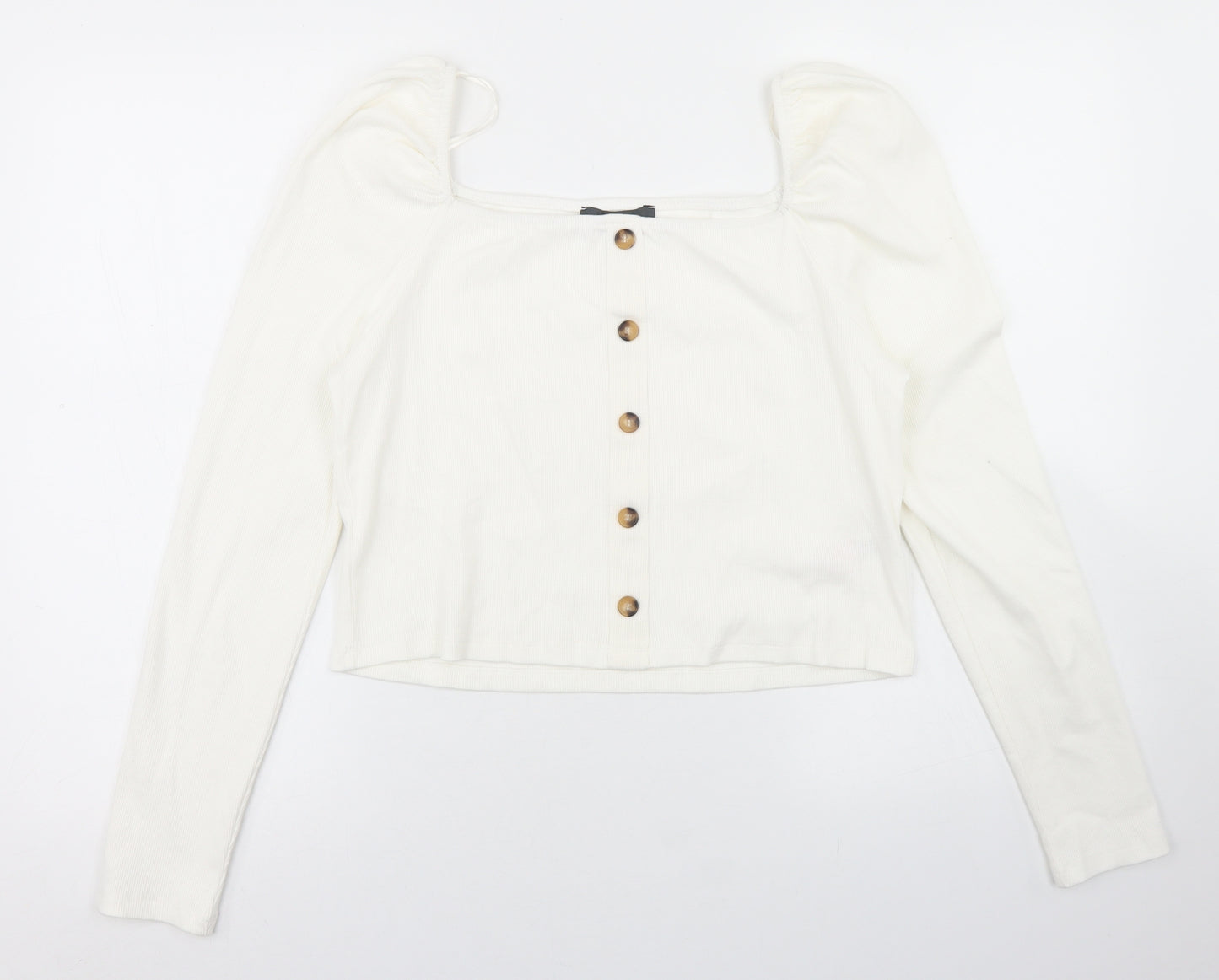 Primark Womens White  Cotton Basic T-Shirt Size L Square Neck