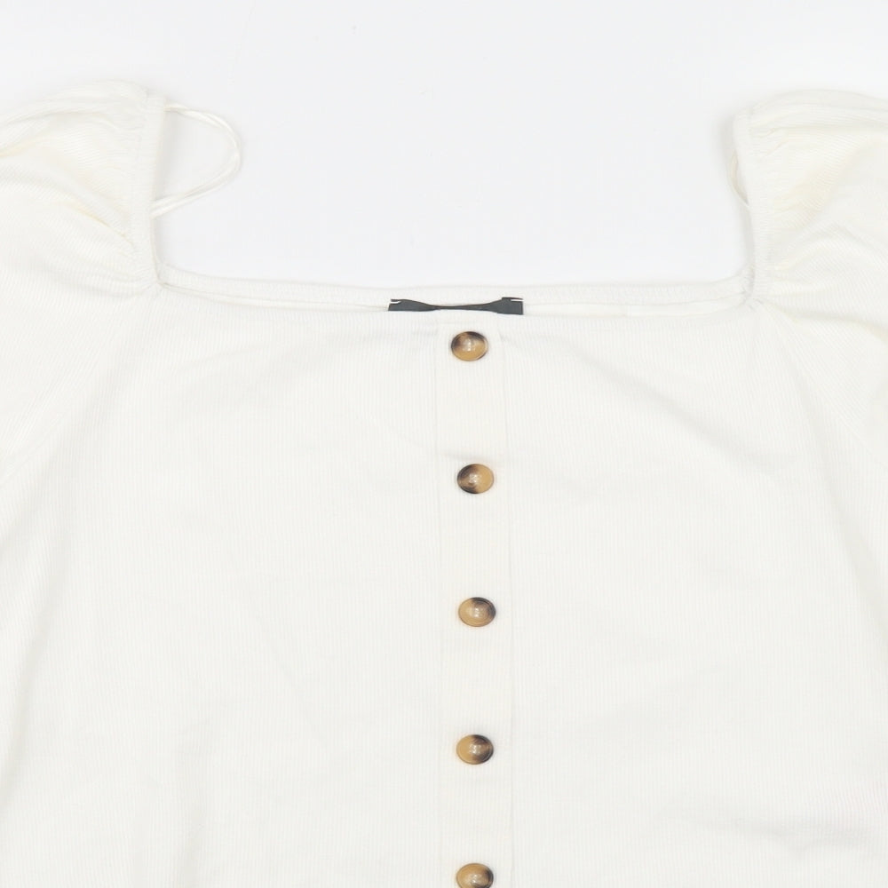 Primark Womens White  Cotton Basic T-Shirt Size L Square Neck