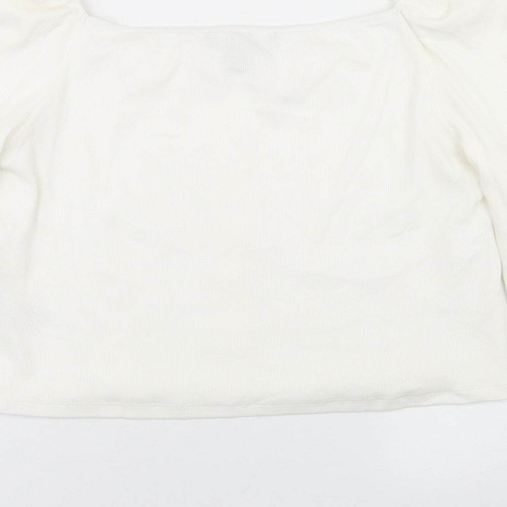 Primark Womens White  Cotton Basic T-Shirt Size L Square Neck