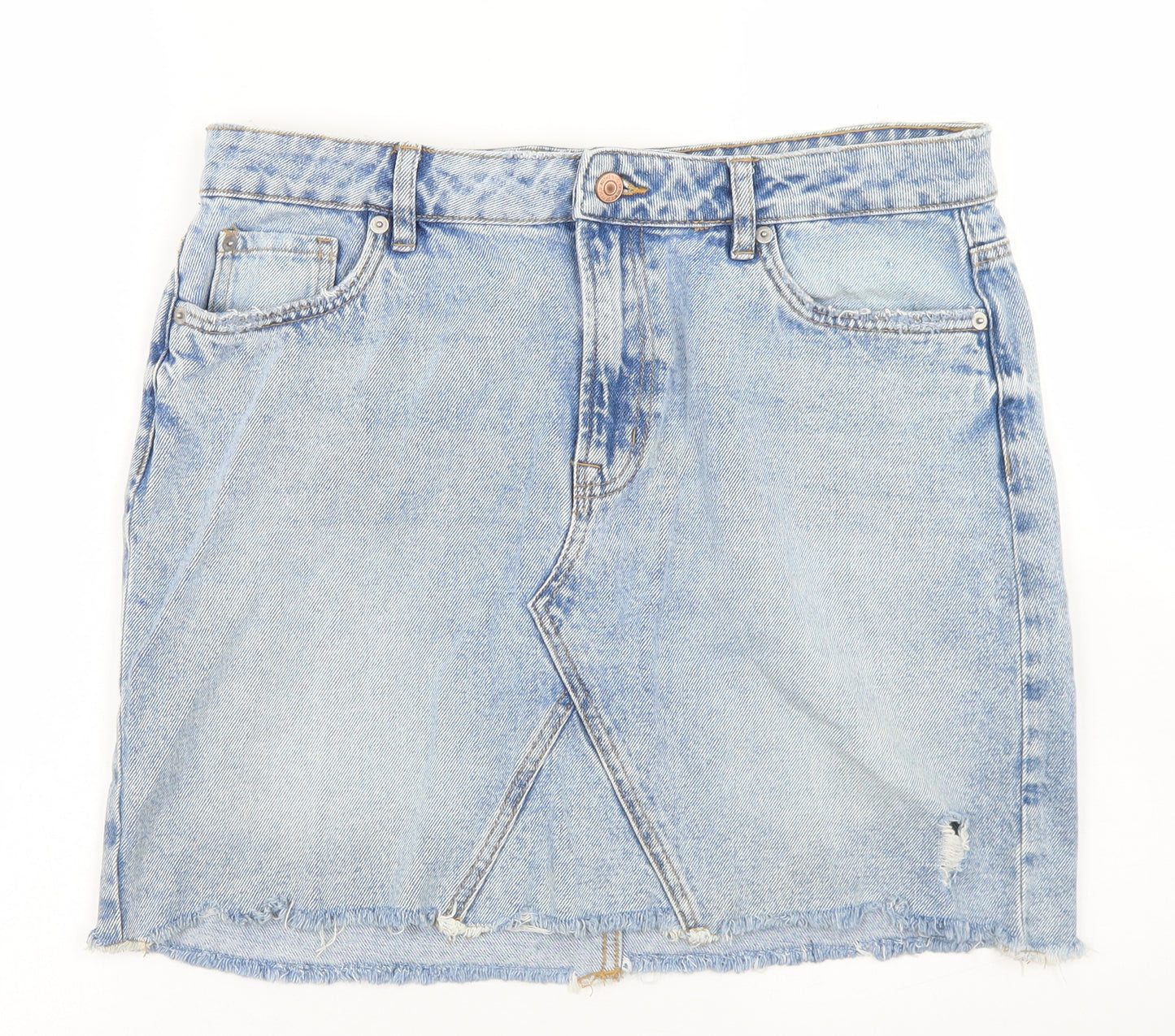 New Look Womens Blue  Cotton A-Line Skirt Size 14   Button