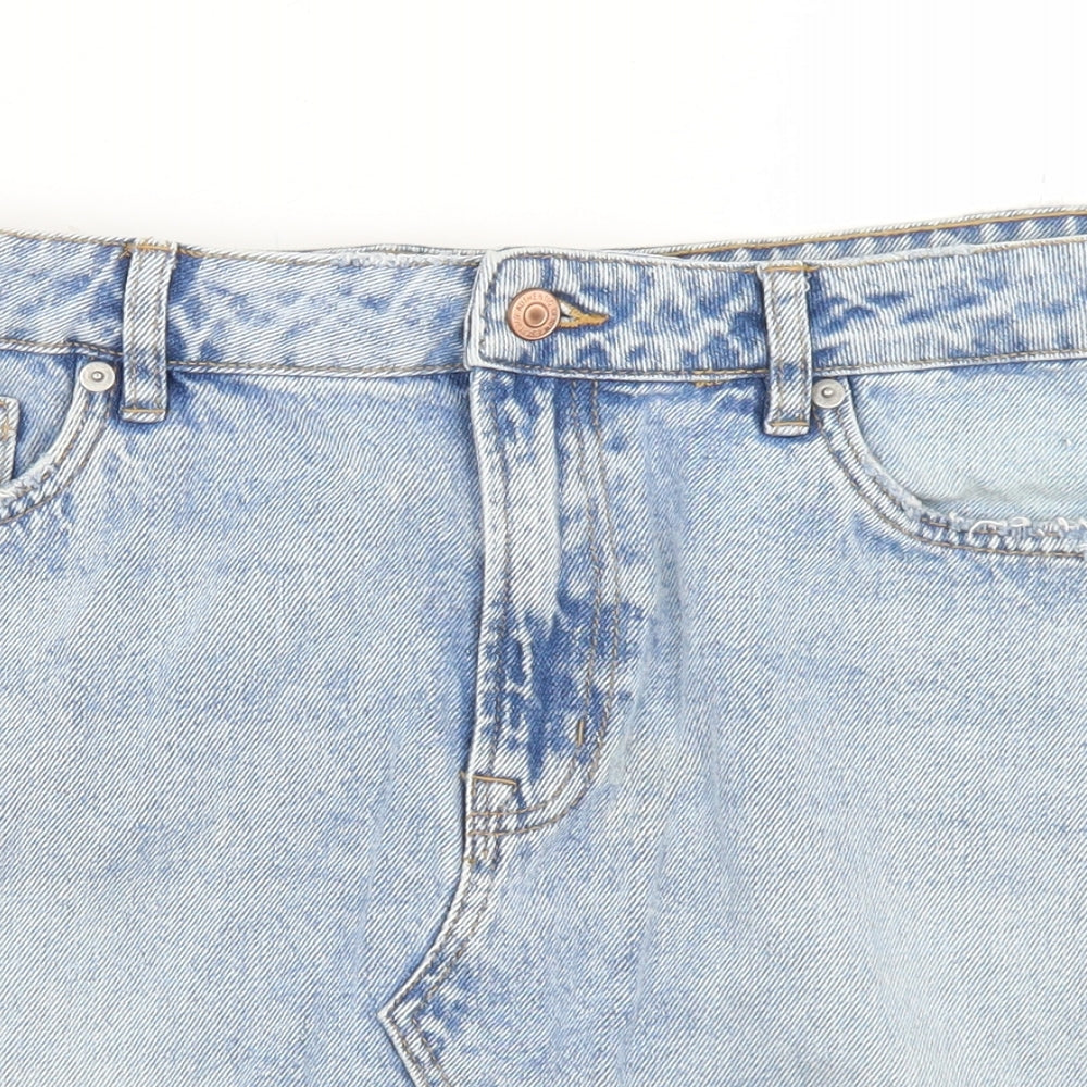 New Look Womens Blue  Cotton A-Line Skirt Size 14   Button
