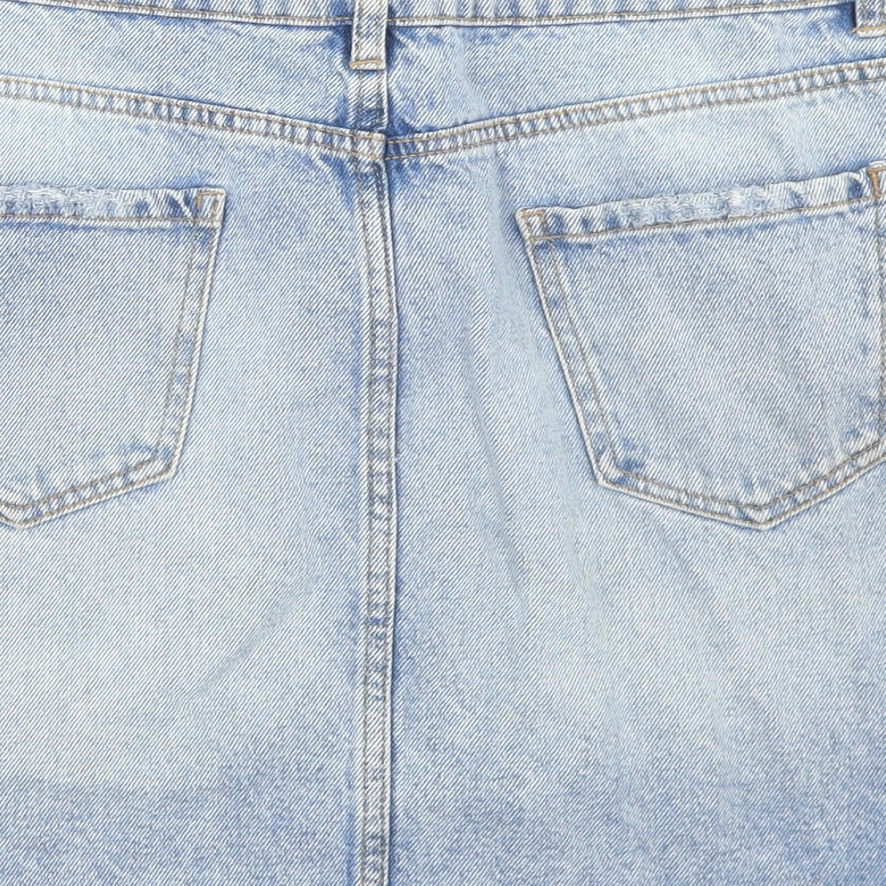 New Look Womens Blue  Cotton A-Line Skirt Size 14   Button