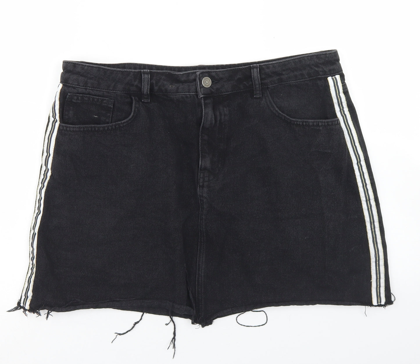 Denim Co Womens Black  Cotton A-Line Skirt Size 16   Button