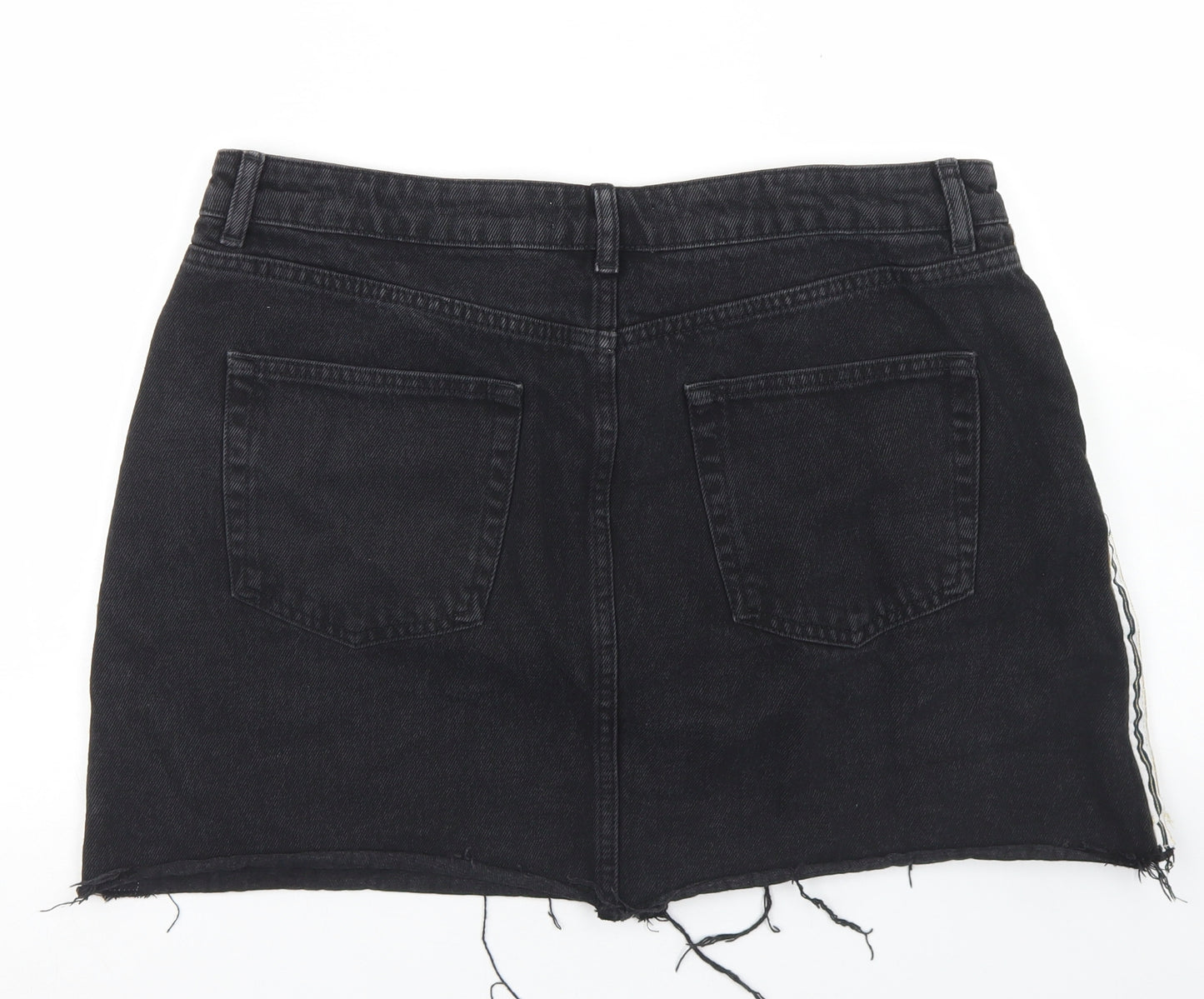 Denim Co Womens Black  Cotton A-Line Skirt Size 16   Button