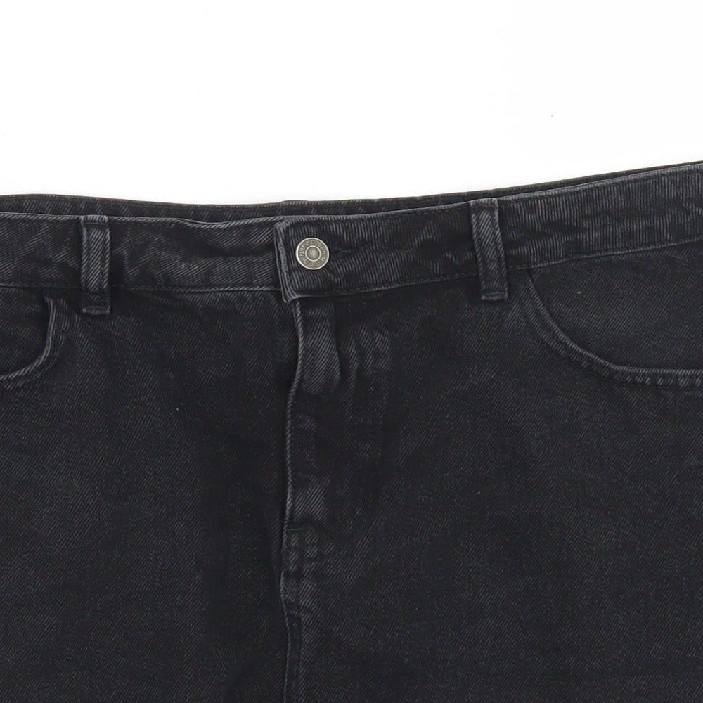 Denim Co Womens Black  Cotton A-Line Skirt Size 16   Button