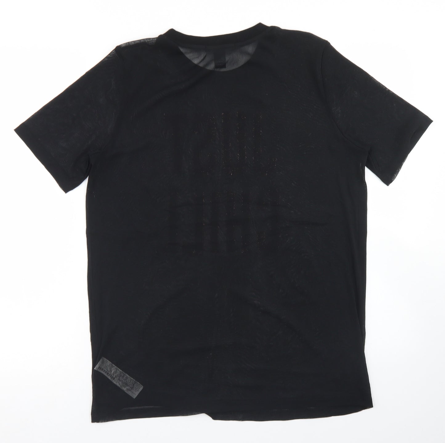 FOREVER 21 Womens Black  Nylon Basic T-Shirt Size L Crew Neck
