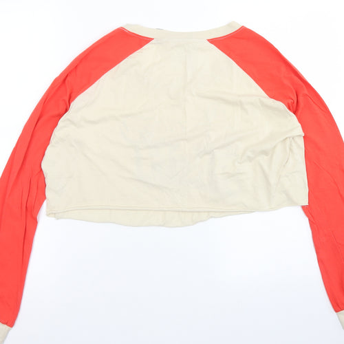 Topshop Womens Brown Colourblock Cotton Cropped T-Shirt Size 16 Crew Neck
