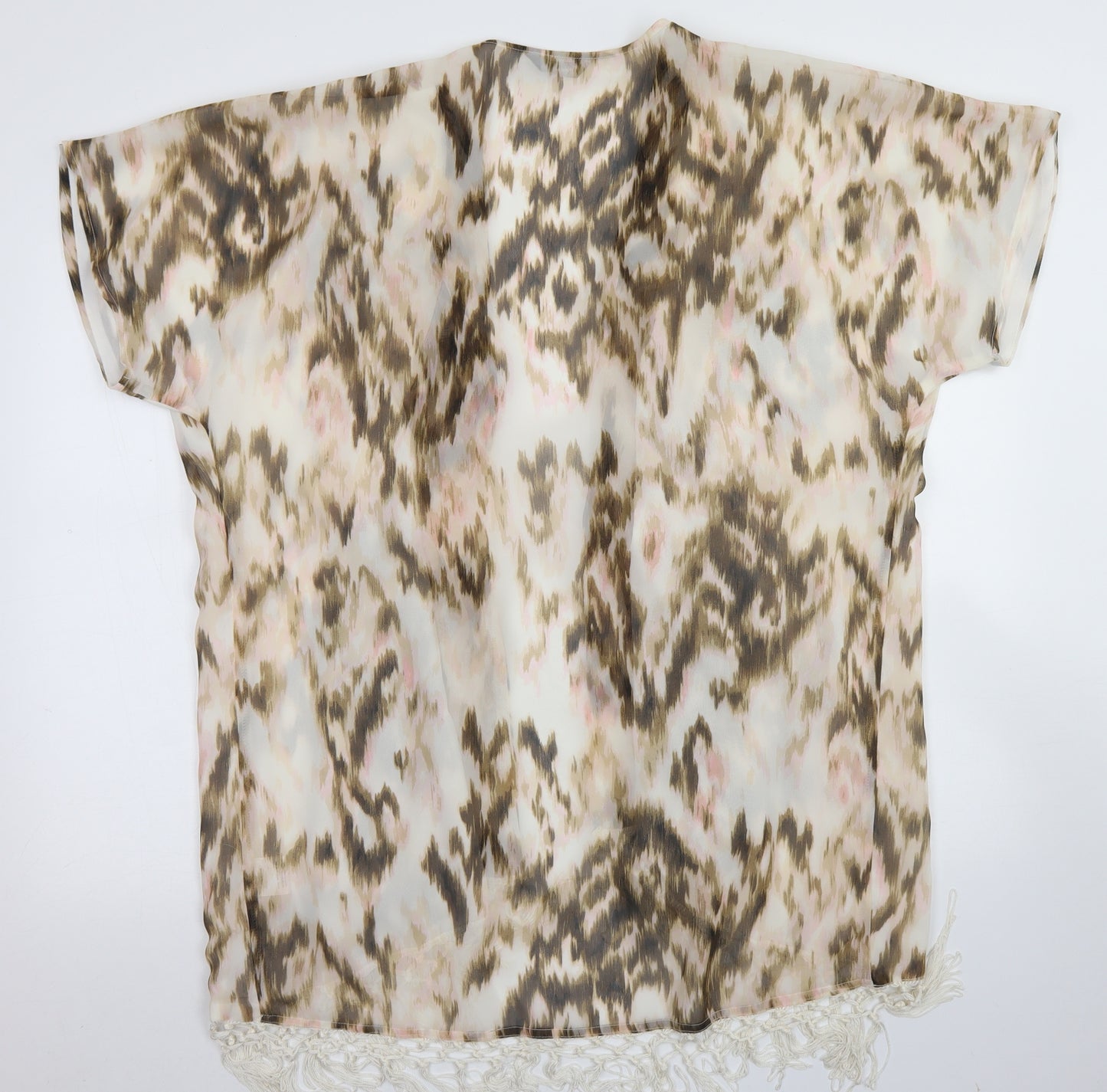 Internacionale Womens Brown Animal Print Polyester Kimono Blouse Size 14 Round Neck