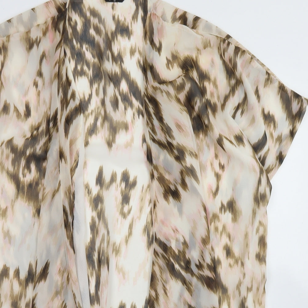 Internacionale Womens Brown Animal Print Polyester Kimono Blouse Size 14 Round Neck