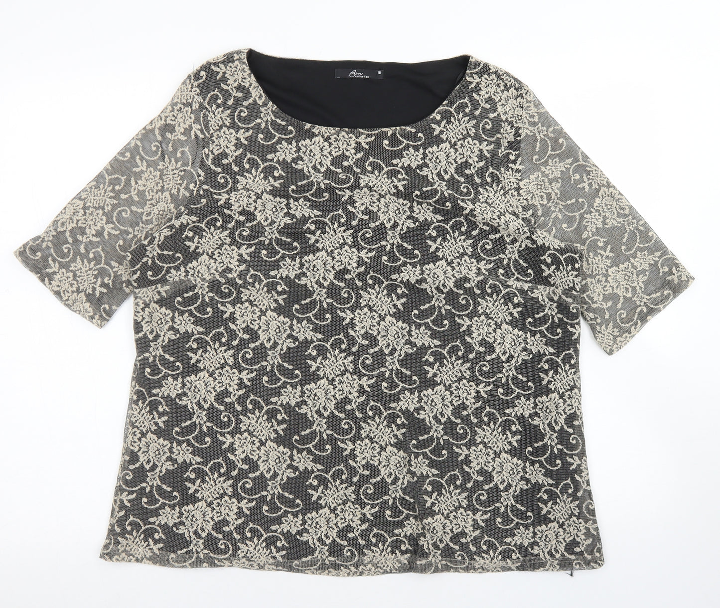 BM Collection Womens Ivory Floral Polyester Basic Blouse Size 18 Round Neck