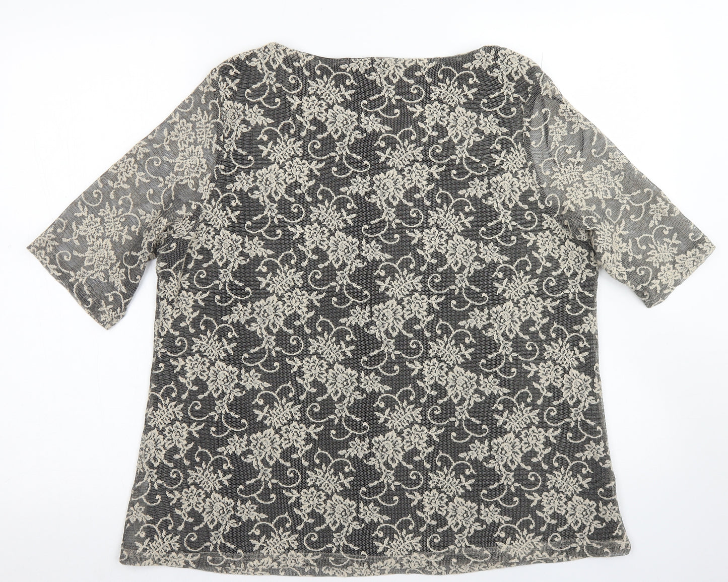 BM Collection Womens Ivory Floral Polyester Basic Blouse Size 18 Round Neck