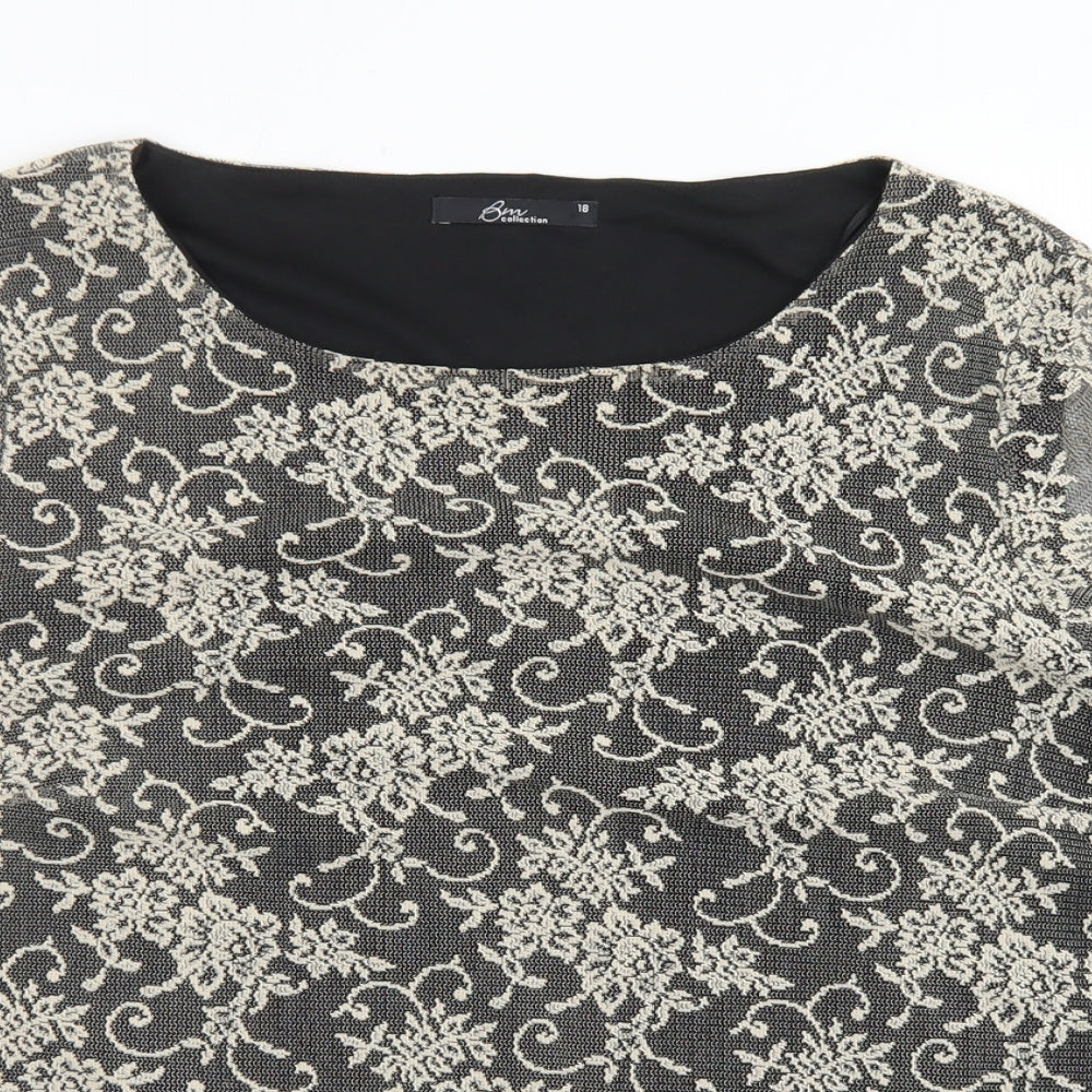 BM Collection Womens Ivory Floral Polyester Basic Blouse Size 18 Round Neck