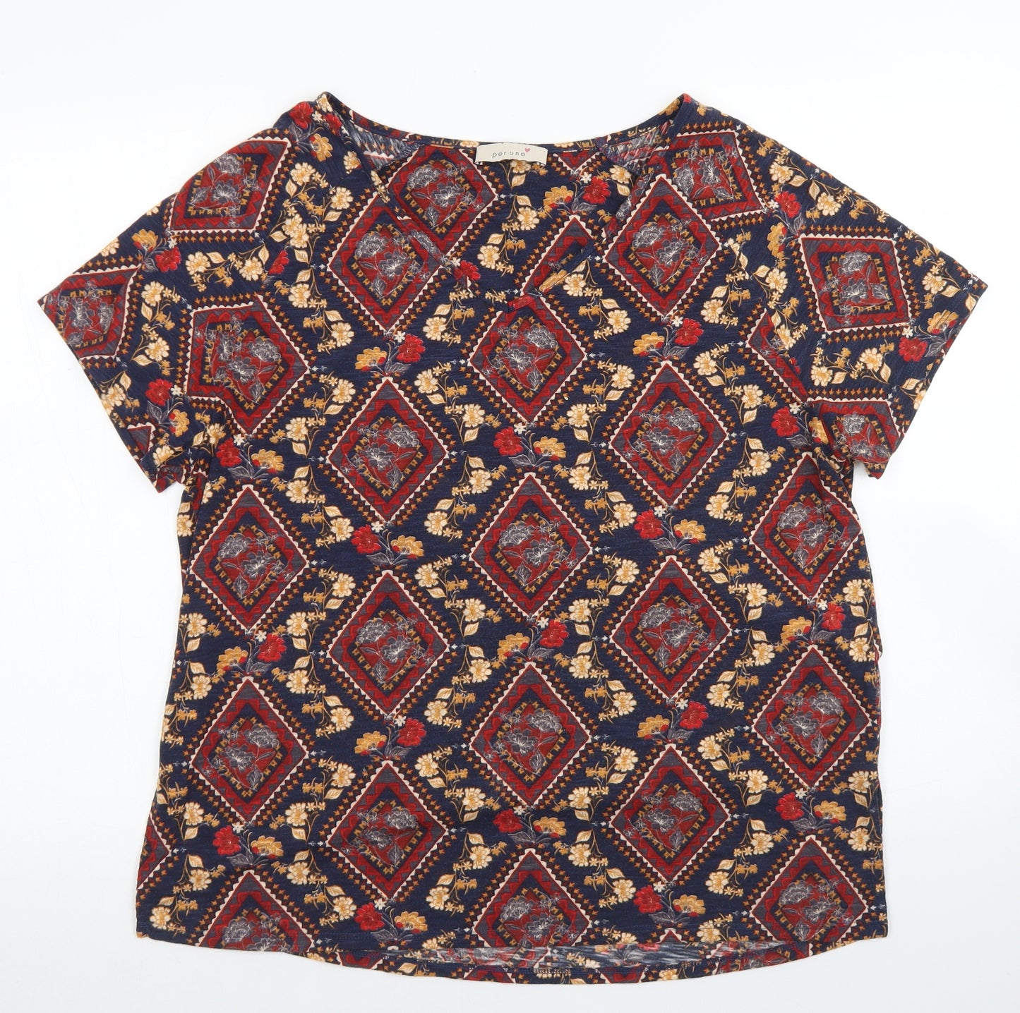 Per Una Womens Red Argyle/Diamond Polyester Basic T-Shirt Size 16 V-Neck