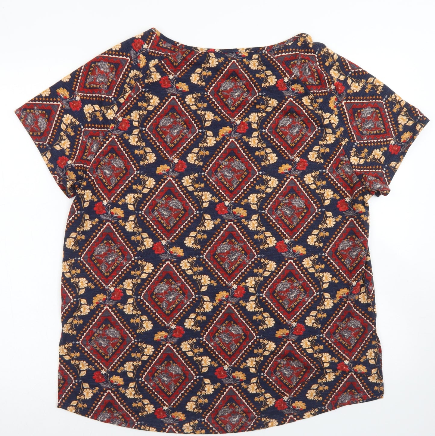 Per Una Womens Red Argyle/Diamond Polyester Basic T-Shirt Size 16 V-Neck