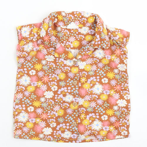Sage x Clare Girls Brown Floral Plastic Basic Button-Up Size 3 Years Collared Button