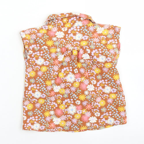 Sage x Clare Girls Brown Floral Plastic Basic Button-Up Size 3 Years Collared Button