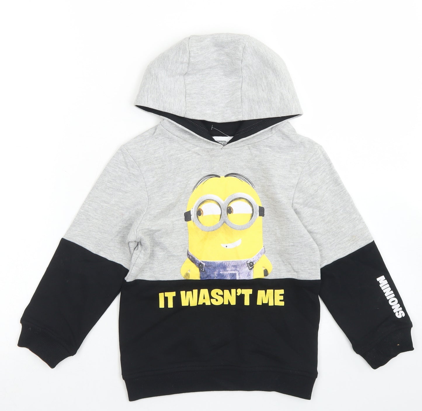 Studio Boys Grey Colourblock Cotton Pullover Hoodie Size 4-5 Years   - Minions