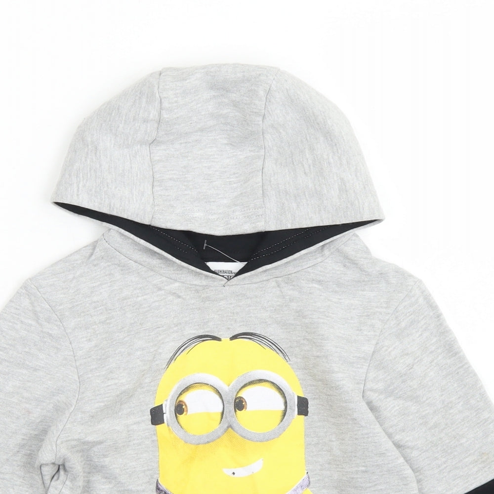 Studio Boys Grey Colourblock Cotton Pullover Hoodie Size 4-5 Years   - Minions