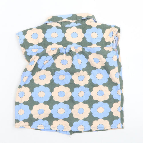 Sage x Clare Girls Green Floral Plastic Basic Button-Up Size 3 Years Collared Button