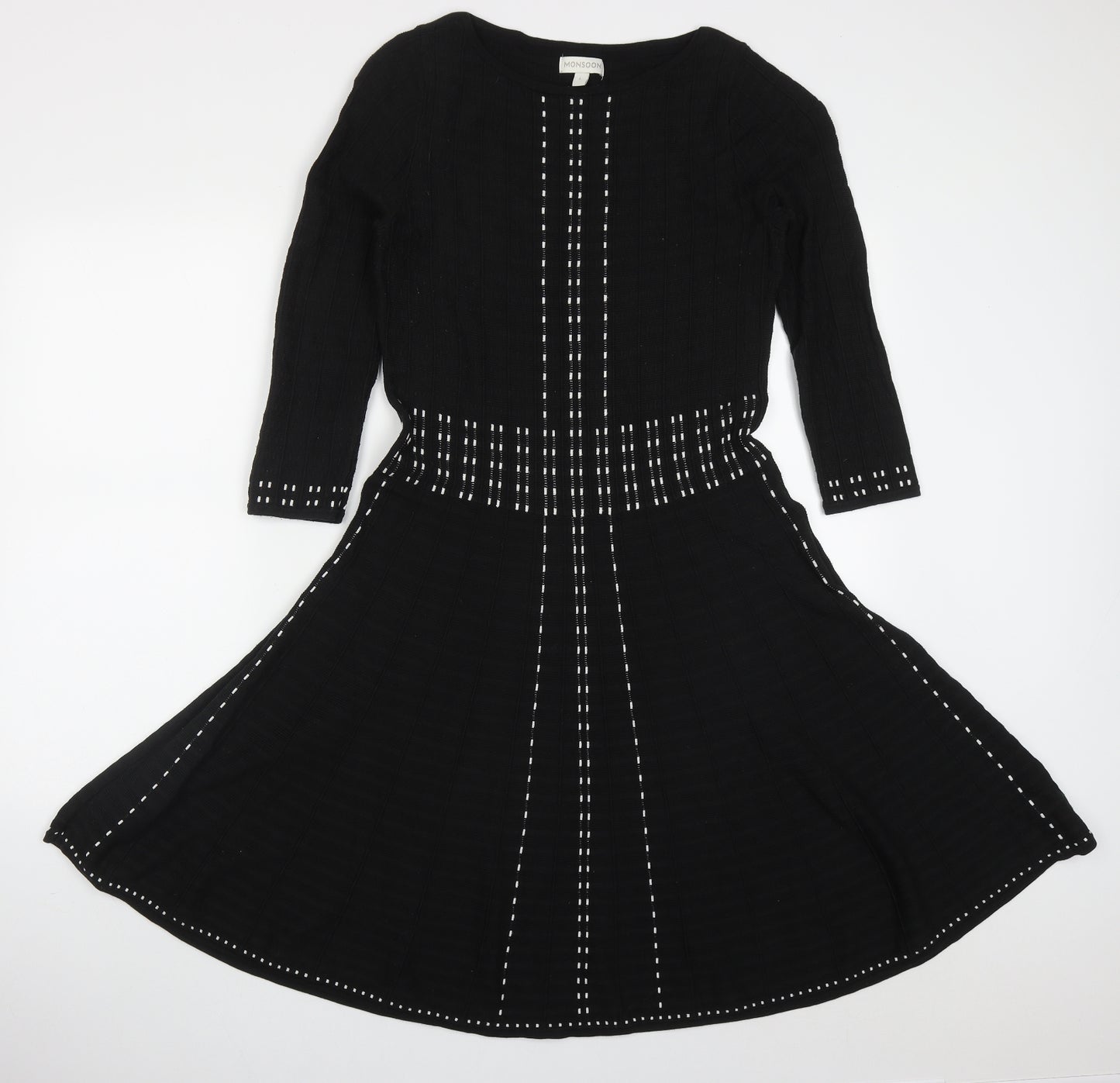 Monsoon Womens Black  Viscose Jumper Dress  Size L  Round Neck Pullover