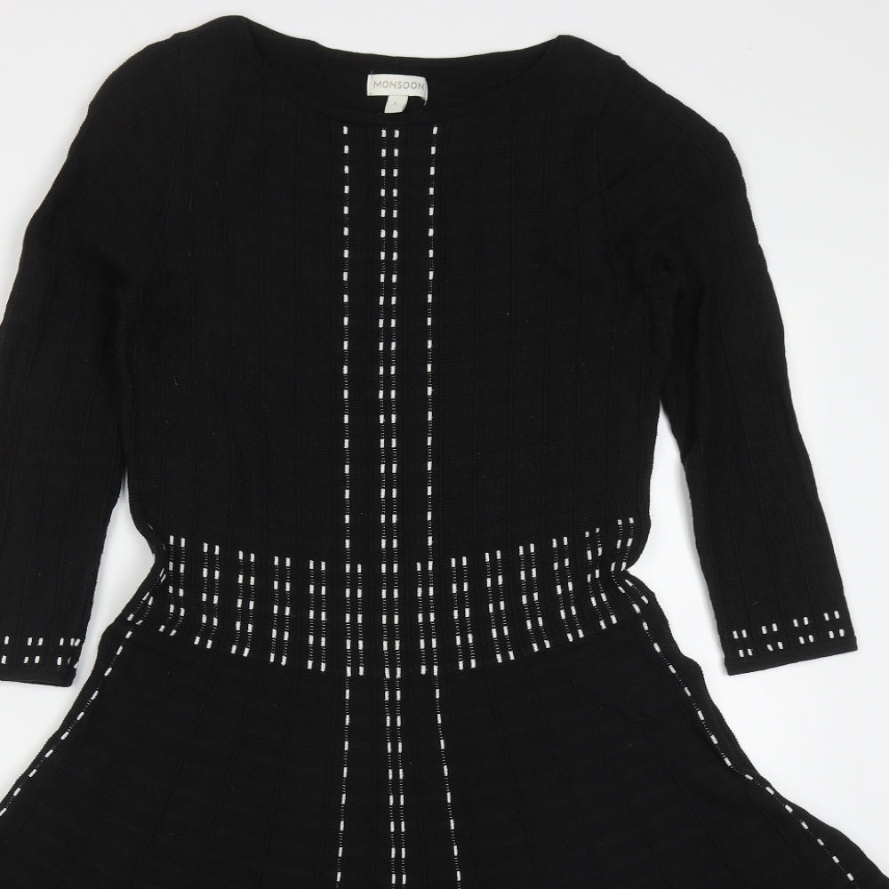 Monsoon Womens Black  Viscose Jumper Dress  Size L  Round Neck Pullover