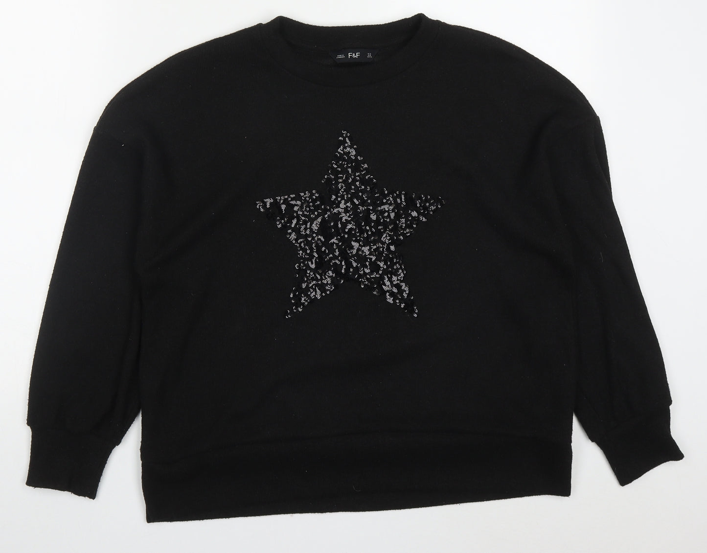 F&F Womens Black Round Neck  Polyester Pullover Jumper Size 12   - Star