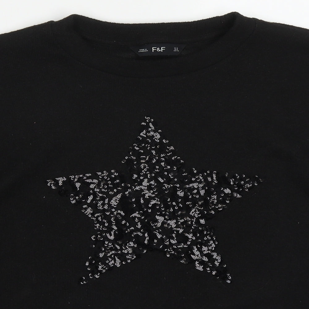 F&F Womens Black Round Neck  Polyester Pullover Jumper Size 12   - Star