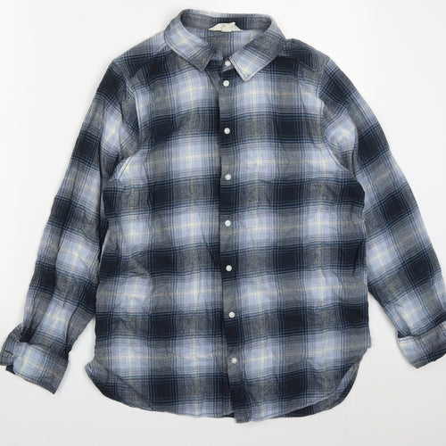 H&M Mens Blue Check Cotton  Button-Up Size S Collared Button