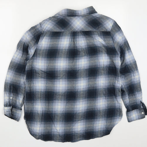 H&M Mens Blue Check Cotton  Button-Up Size S Collared Button