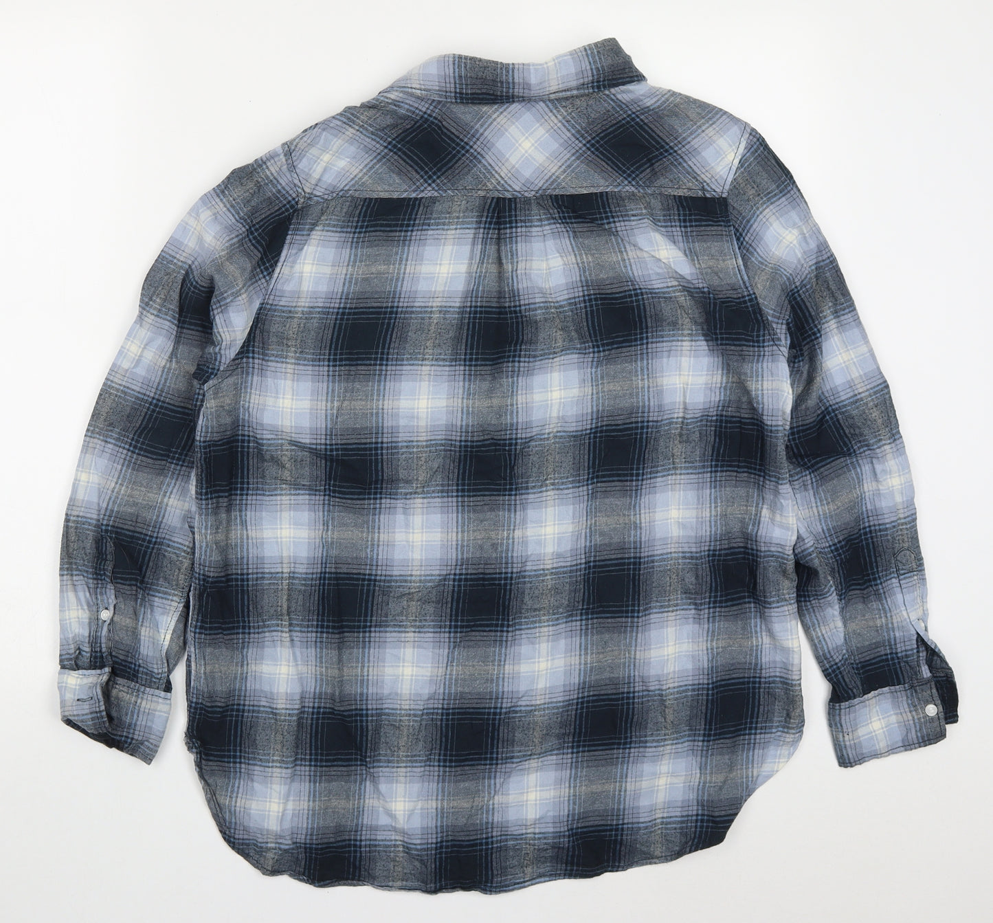 H&M Mens Blue Check Cotton  Button-Up Size S Collared Button