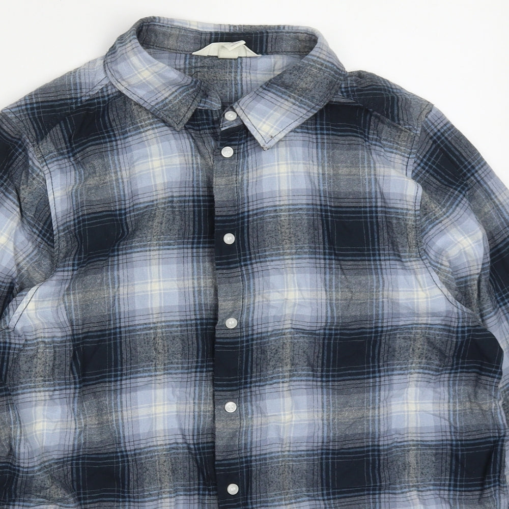 H&M Mens Blue Check Cotton  Button-Up Size S Collared Button