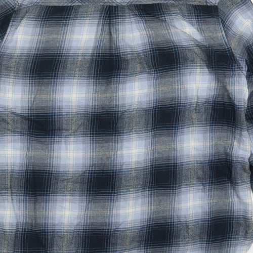 H&M Mens Blue Check Cotton  Button-Up Size S Collared Button
