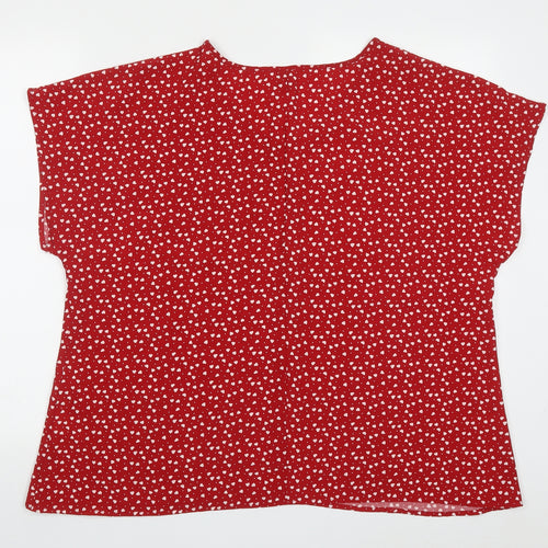 Emery Rose Womens Red  Polyester Basic Blouse Size XL V-Neck - Love Hearts