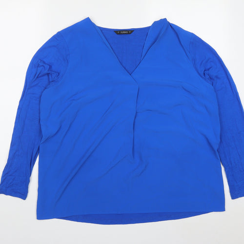 Dunnes Womens Blue  Polyester Basic Blouse Size L V-Neck