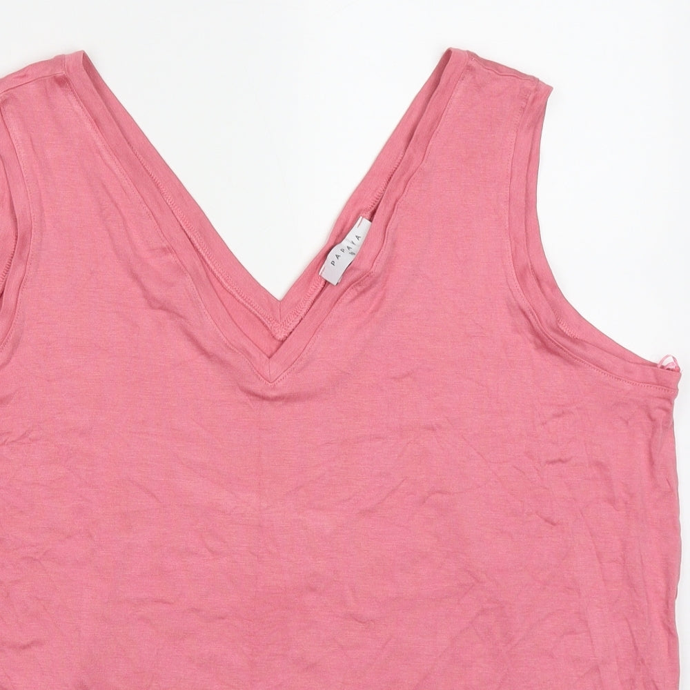 Papapa Womens Pink  Viscose Basic Tank Size 16 V-Neck