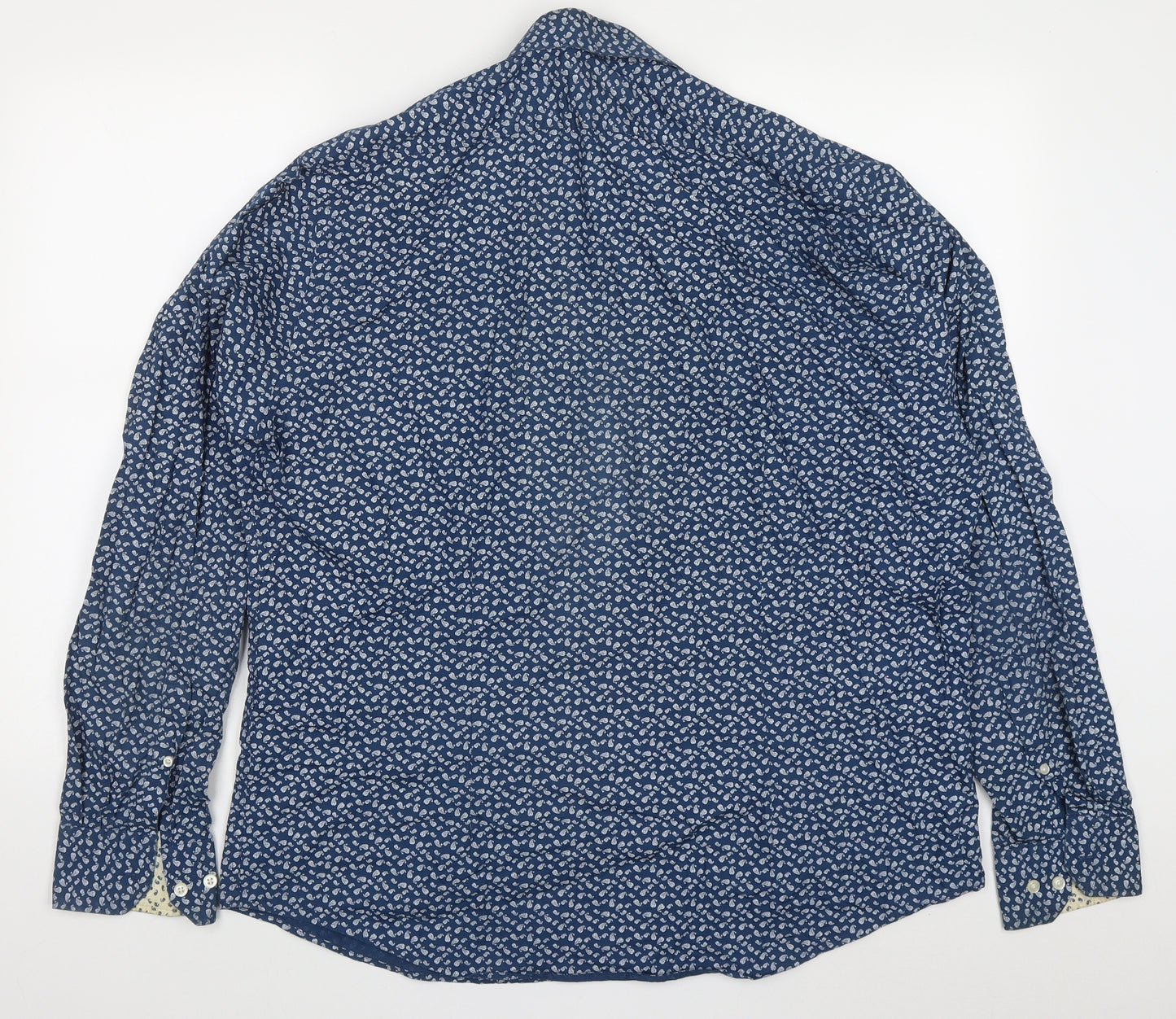 Simon Carter Mens Blue Paisley Cotton  Button-Up Size 17.5 Collared Button
