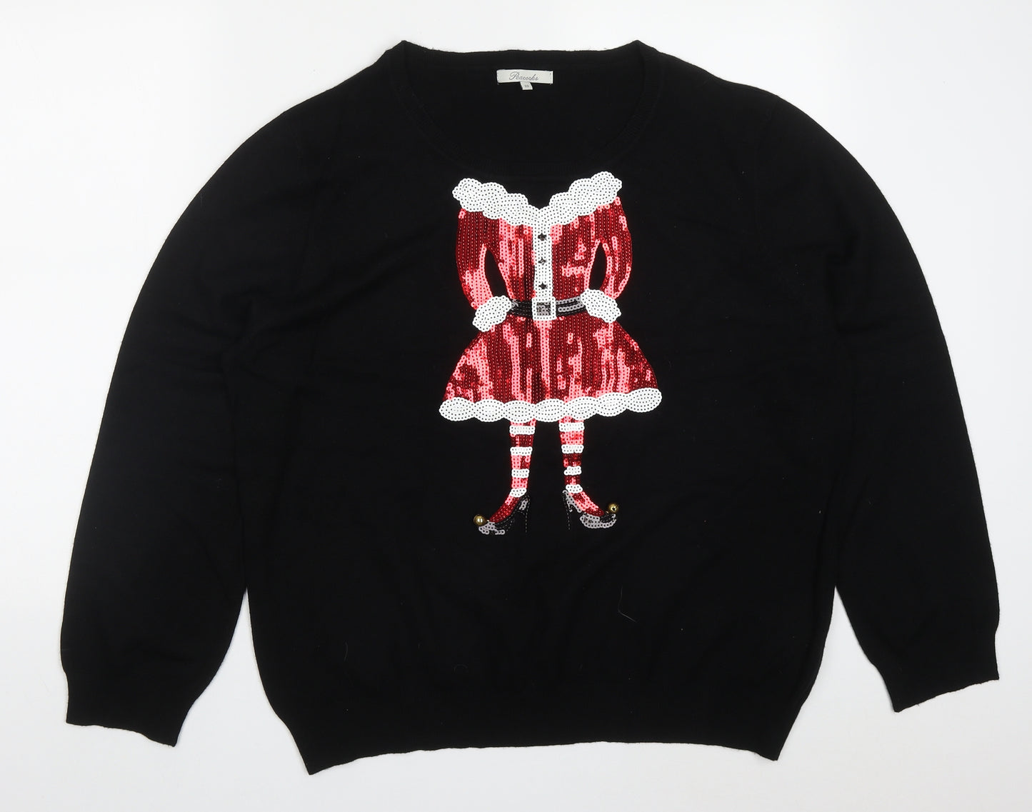 Peacocks Womens Black Round Neck  Viscose Pullover Jumper Size 22   - Mrs Clause