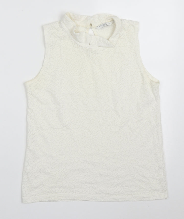 New Look Womens White Cotton Basic Tank Size 10 Collared