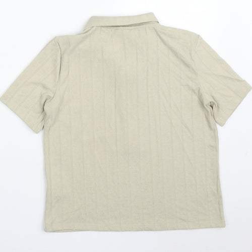 H&M Womens Beige Striped Viscose Basic Polo Size L Collared