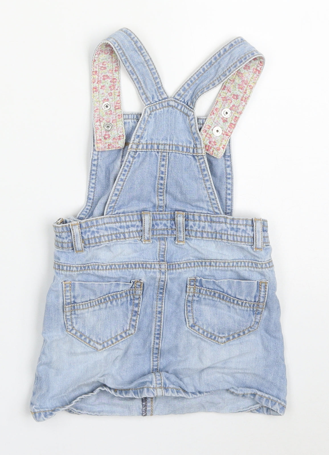 Mothercare Girls Blue  Cotton Pinafore/Dungaree Dress  Size 18-24 Months  Square Neck Button