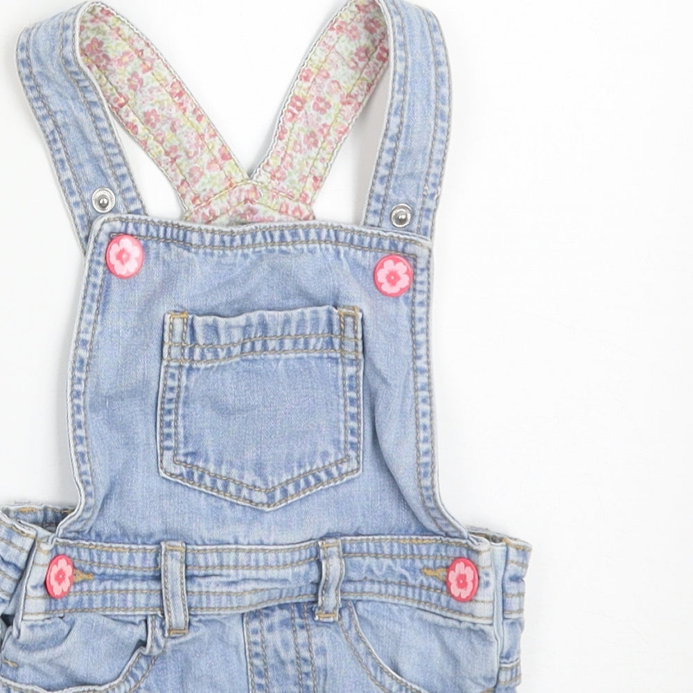 Mothercare Girls Blue  Cotton Pinafore/Dungaree Dress  Size 18-24 Months  Square Neck Button