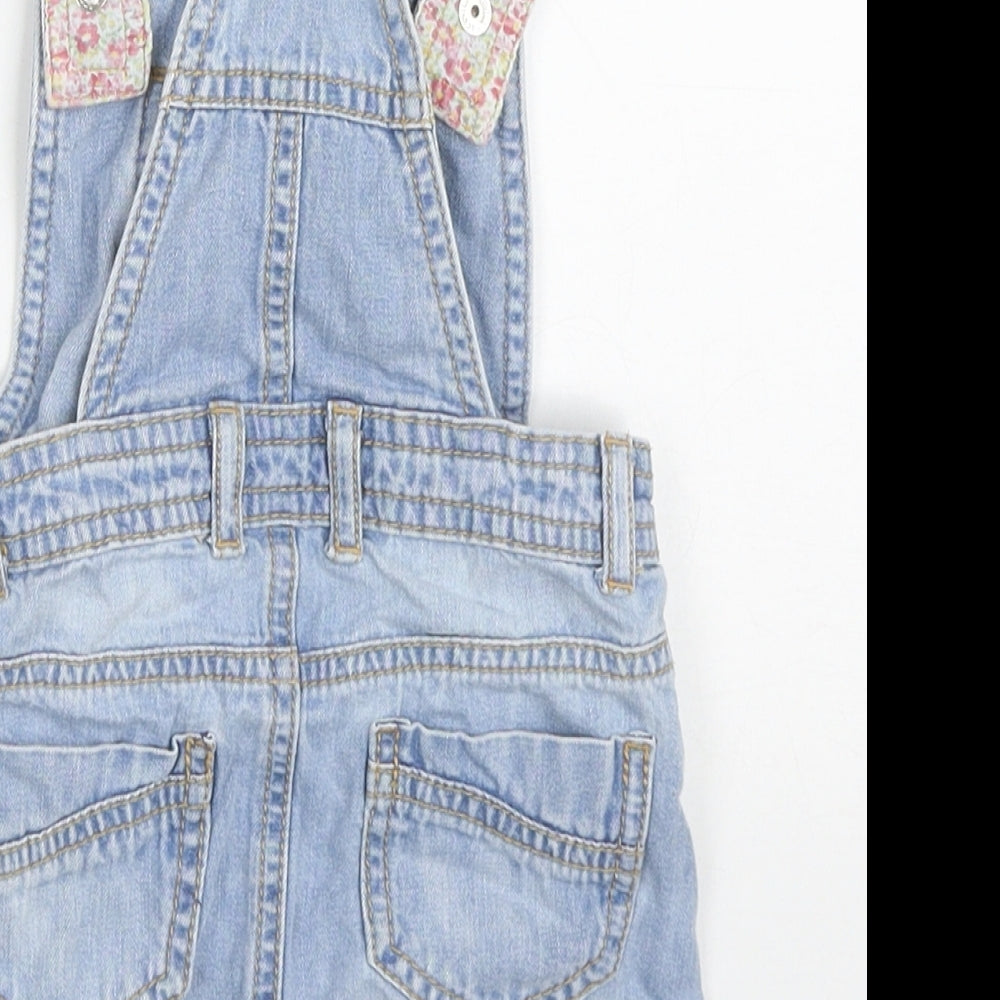 Mothercare Girls Blue  Cotton Pinafore/Dungaree Dress  Size 18-24 Months  Square Neck Button